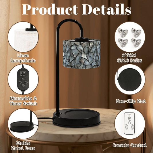 Faux Glass Candle Warmer Lamp with Linen Shade, Remote Control Candle Melter