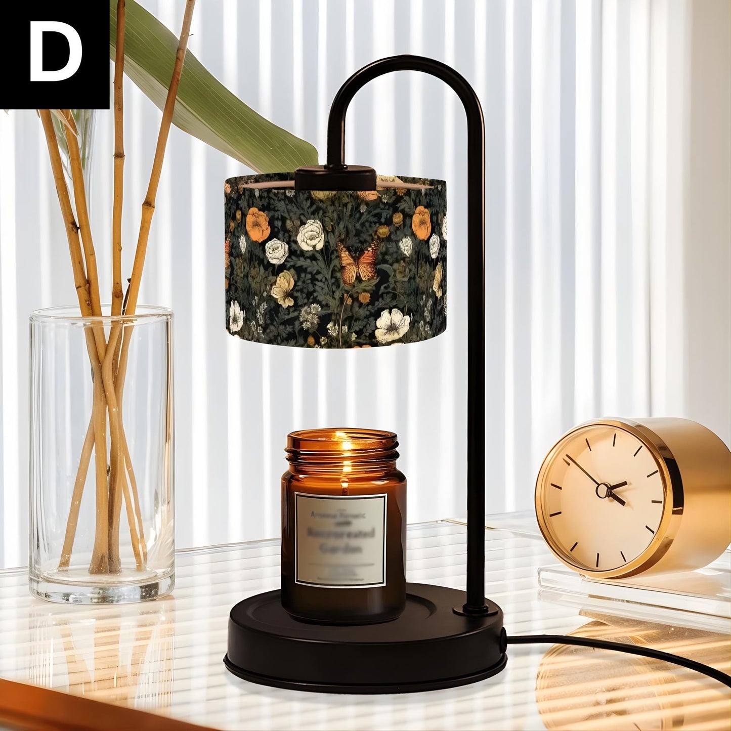 Candle Warmer Lamp, Botanical Linen Lampshade, Remote Control – Adjustable Heat, Timer & Brightness