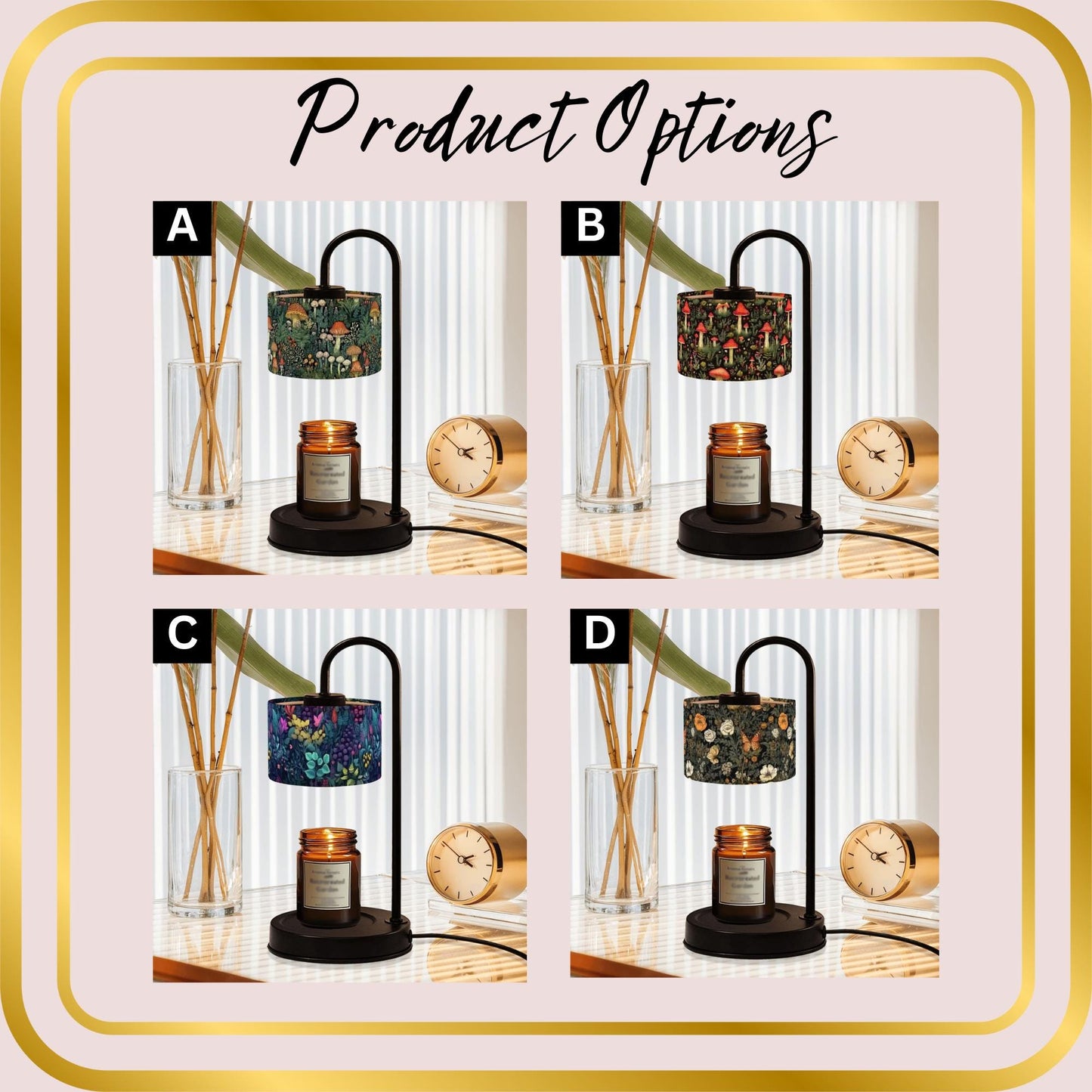 Candle Warmer Lamp, Botanical Linen Lampshade, Remote Control – Adjustable Heat, Timer & Brightness