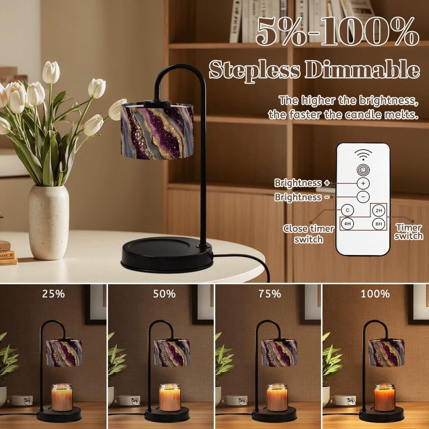 Candle Warmer Lamp Faux Marble Linen Shade, Remote Control, Timer with Dimmable Light (Copy)