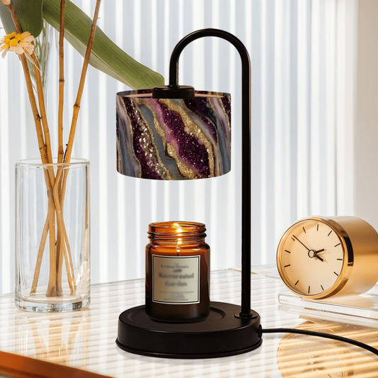 Candle Warmer Lamp, Faux Marble Linen Shade, Remote Control, Adjustable Brightness & Timer