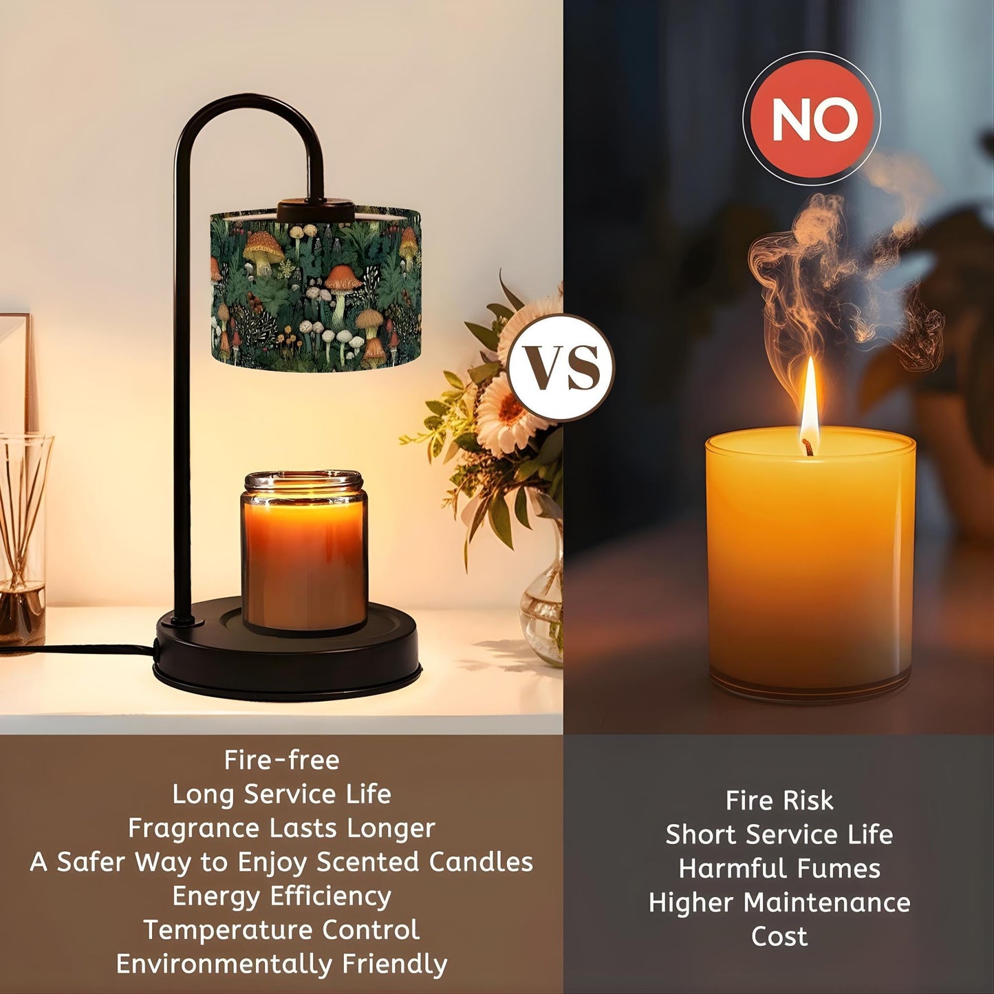 Candle Warmer Lamp, Botanical Linen Lampshade, Remote Control – Adjustable Heat, Timer & Brightness