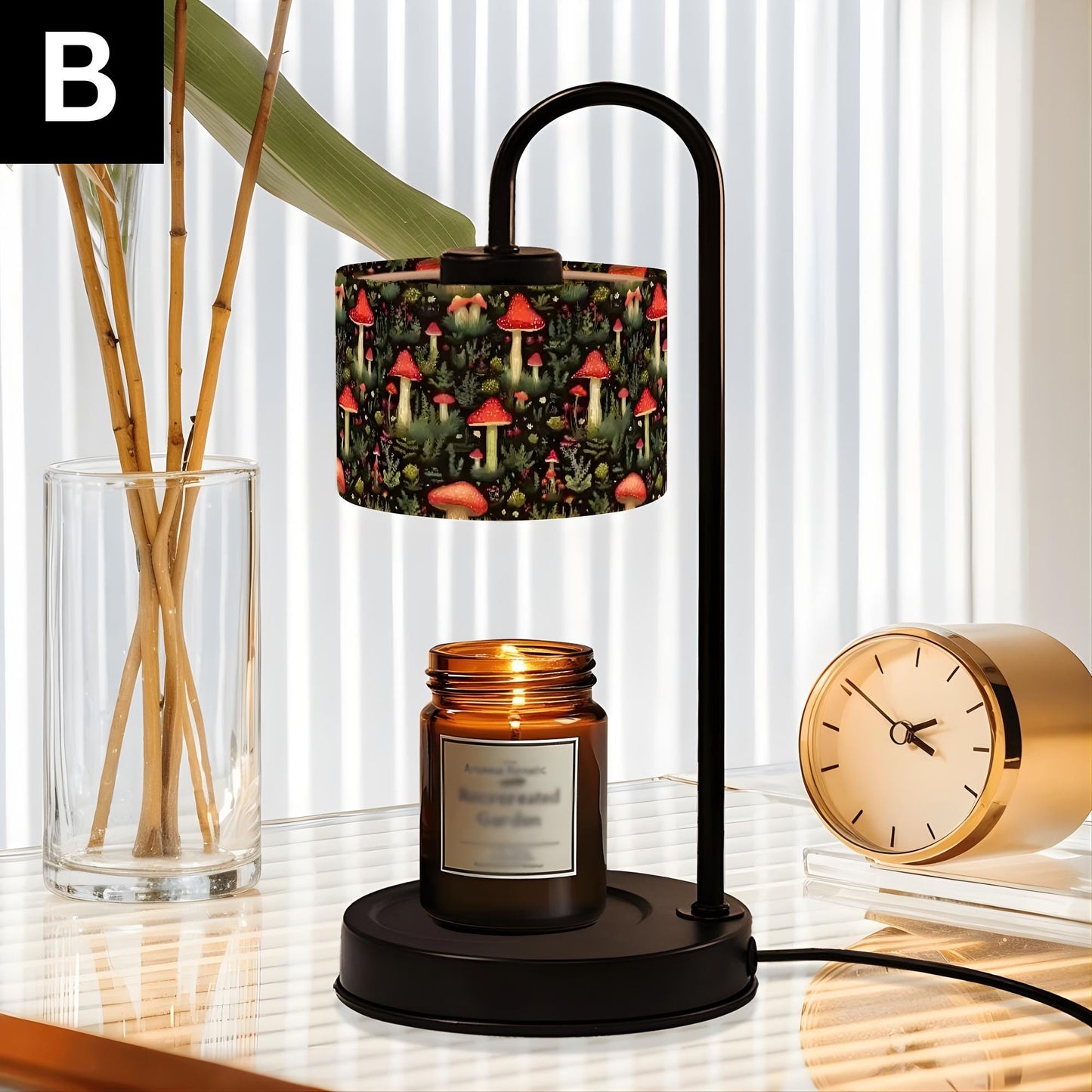 Candle Warmer Lamp, Botanical Linen Lampshade, Remote Control – Adjustable Heat, Timer & Brightness