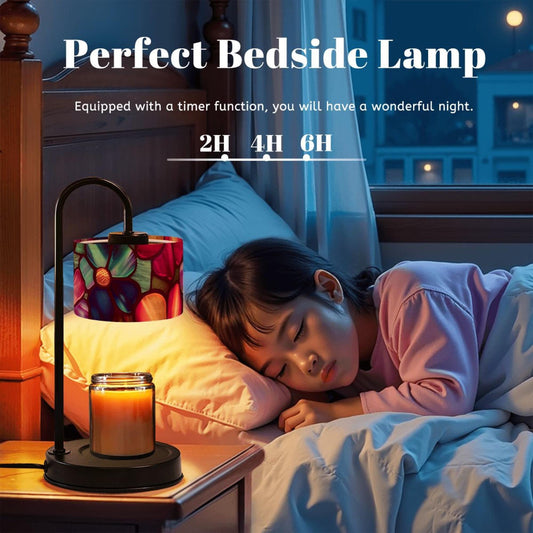 Floral Linen Candle Warmer Lamp with Remote, Bedside Accent Light Dimmable & Timer