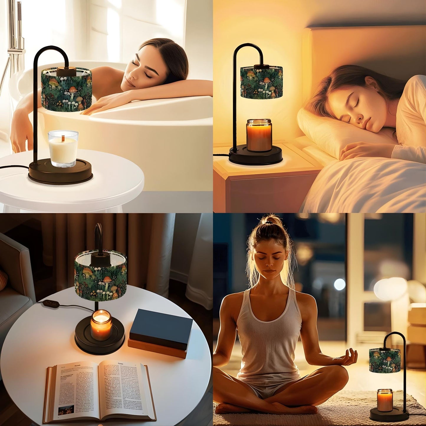 Candle Warmer Lamp, Botanical Linen Lampshade, Remote Control – Adjustable Heat, Timer & Brightness