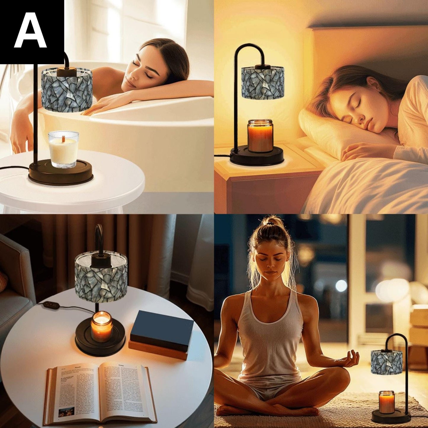 Faux Glass Candle Warmer Lamp with Linen Shade, Remote Control Candle Melter