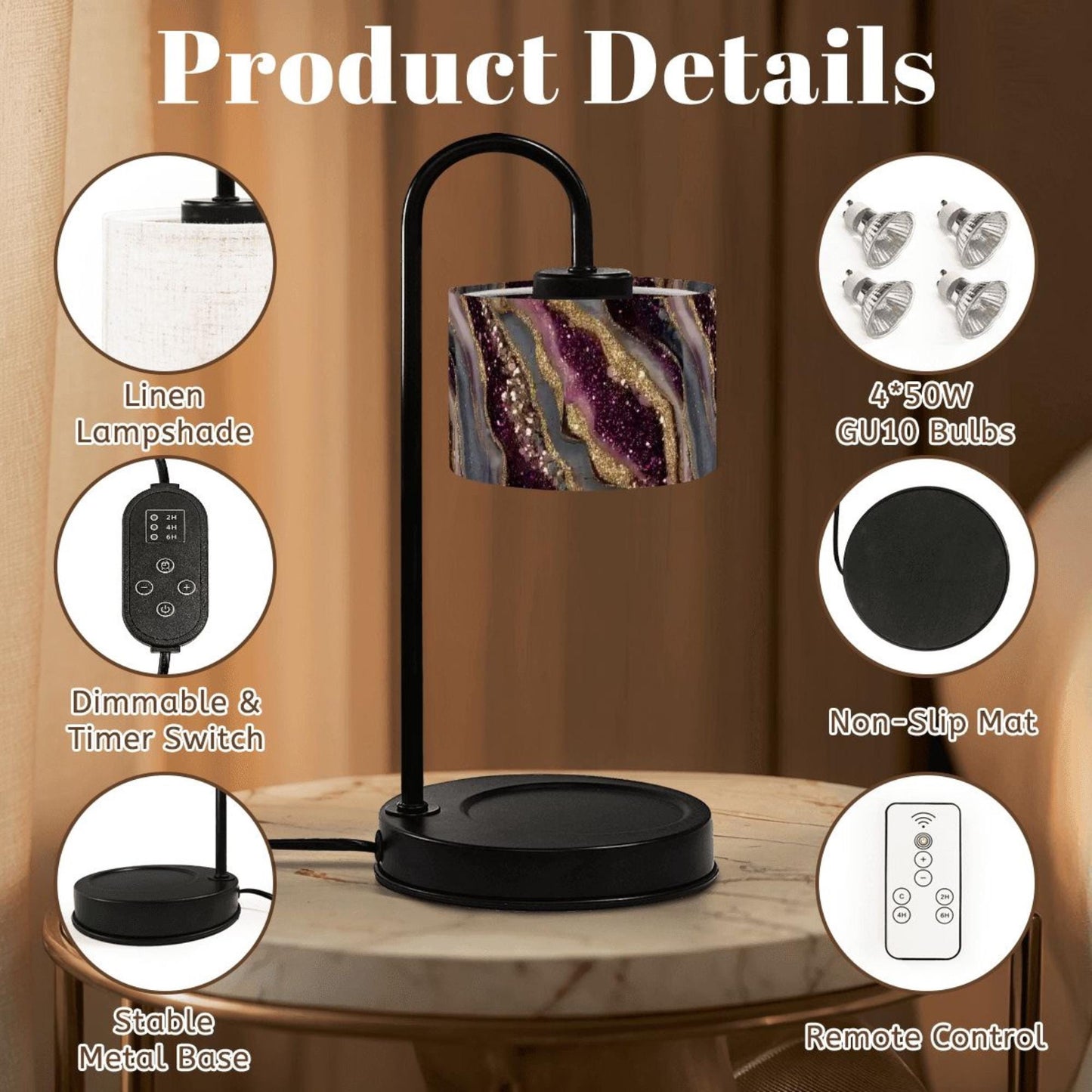 Candle Warmer Lamp Faux Marble Linen Shade, Remote Control, Timer with Dimmable Light (Copy)