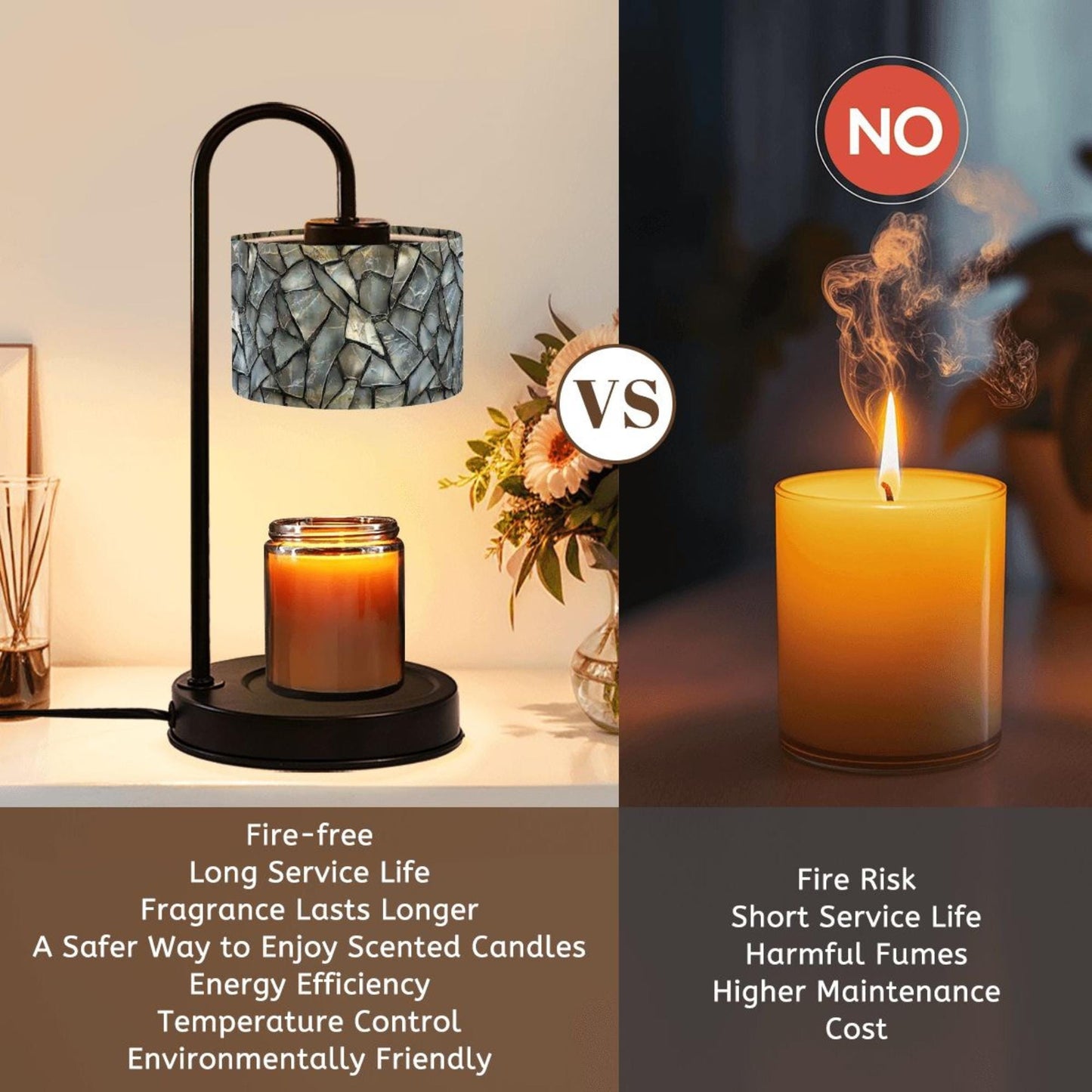 Faux Glass Candle Warmer Lamp with Linen Shade, Remote Control Candle Melter