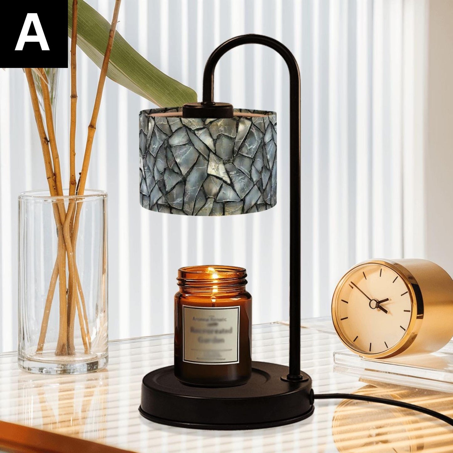 Faux Glass Candle Warmer Lamp with Linen Shade, Remote Control Candle Melter