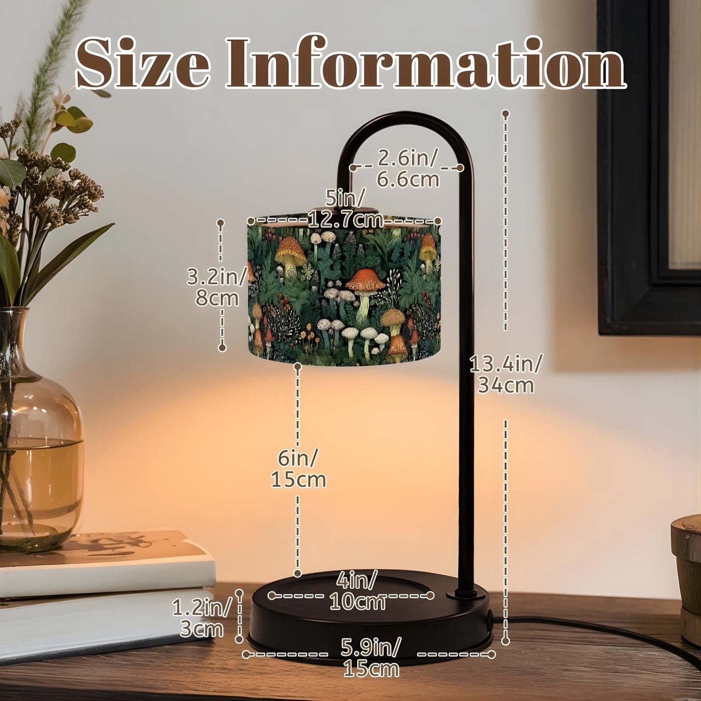 Candle Warmer Lamp, Botanical Linen Lampshade, Remote Control – Adjustable Heat, Timer & Brightness