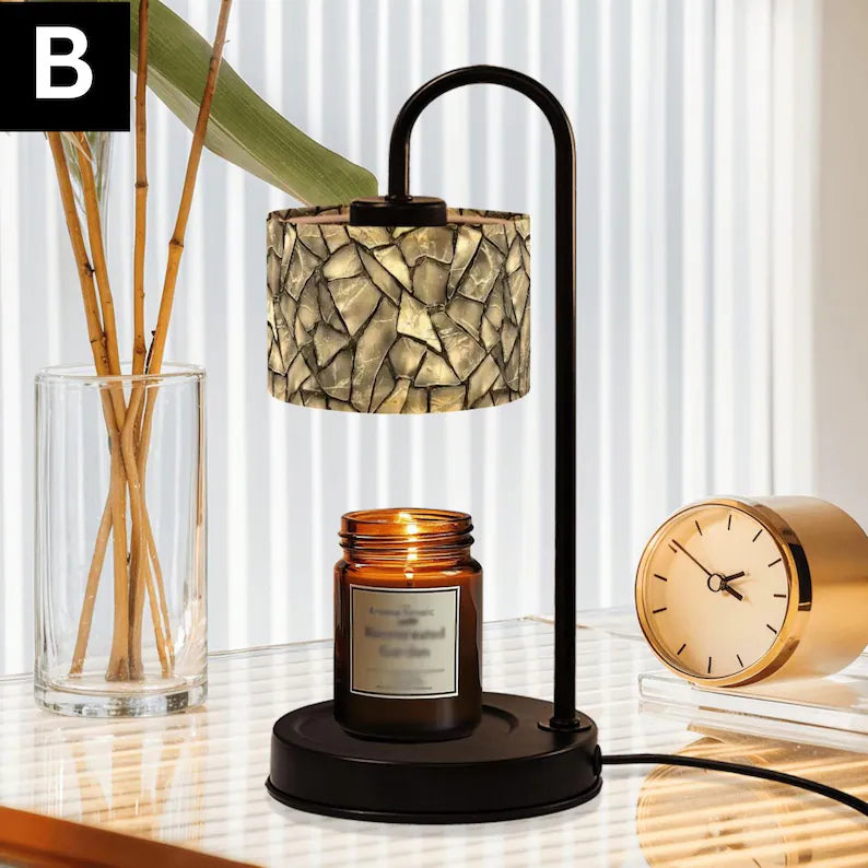 Faux Glass Candle Warmer Lamp with Linen Shade, Remote Control Candle Melter