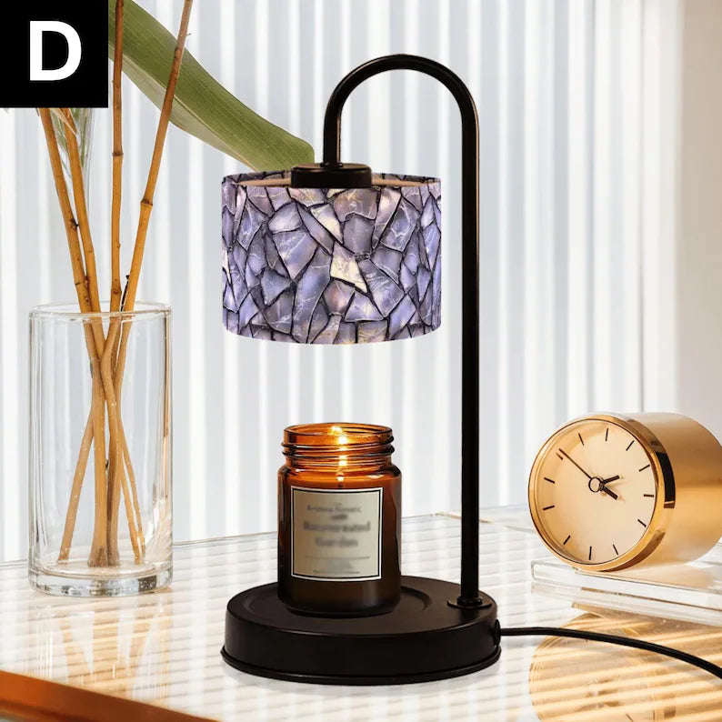Faux Glass Candle Warmer Lamp with Linen Shade, Remote Control Candle Melter